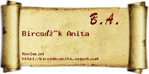 Bircsák Anita névjegykártya